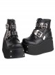 Punk Lolita Silver Skull Metal Buckle Personality Dark Round Toe Lace Up High Heel Booties