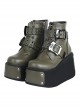 Punk Lolita Silver Skull Metal Buckle Personality Dark Round Toe Lace Up High Heel Booties