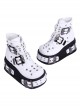 Punk Lolita Cool Skull Metal Buckle Breathable Comfort Hole Thick Sole White High Heel Booties