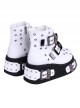 Punk Lolita Cool Skull Metal Buckle Breathable Comfort Hole Thick Sole White High Heel Booties