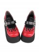 Punk Lolita Rock Flame Sponge Cake Platform Pump Round Toe Black  Red Mary Jane High Heels