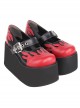 Punk Lolita Rock Flame Sponge Cake Platform Pump Round Toe Black  Red Mary Jane High Heels