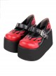 Punk Lolita Rock Flame Sponge Cake Platform Pump Round Toe Black  Red Mary Jane High Heels