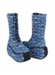 Punk Lolita Beggar Hole Fashion Blue Denim All-Match Medium High-Heeled Women'S Boots