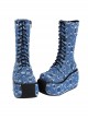 Punk Lolita Beggar Hole Fashion Blue Denim All-Match Medium High-Heeled Women'S Boots