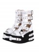 Punk Lolita Summer Platform Metal Buckle Rivet Strap Chunky Heel White Zip High Heel Sandals