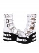 Punk Lolita Summer Platform Metal Buckle Rivet Strap Chunky Heel White Zip High Heel Sandals