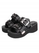 Punk Lolita Daily Outing Summer Thick-Soled Skull Slip-On Black High-Heeled Sandals