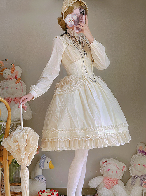 Summer Fresh And Elegant Princess Detachable Large Bow Cream Chiffon Solid Color Sweet Lolita Ballet Suspender Dress