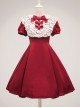 Sweet Lolita Ruffled Round Neck Profile Cute Big Bow Satin HeartShooting Short Sleeve A-Line Dress