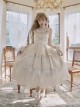 White Moonlight Fairy Sweet Lolita Glass Sand JSK Removable Large Bow Pearl Necklace Long Sling Dress Set