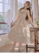 White Moonlight Fairy Classic Lolita Glass Sand JSK Removable Large Bow Pearl Necklace Long Sling Dress Set