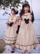 High Waist Princess Tea Party Sweet Lolita Polka Dot Lace JSK Removable Big Bow Drop Shoulder Short Sleeve Short Dress Set