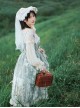 Twilight Feast Classic Lolita Elegant Daily Manor Oil Painting Girl JSK Big Bow Lace Pearl Veil Sling Dress Set