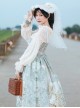 Twilight Feast Classic Lolita Elegant Daily Manor Oil Painting Girl JSK Big Bow Lace Pearl Veil Sling Dress Set