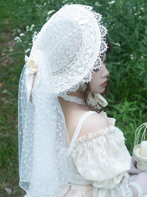 Twilight Feast Classic Lolita Elegant Daily Manor Oil Painting Girl JSK Big Bow Lace Pearl Veil Sling Dress Set