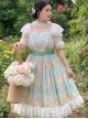 Sweet Lolita High Waist Detachable Satin Belt Small Fly Sleeves Double Layer Fungus Hem Polka Dot Short Sleeve Dress