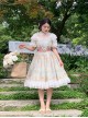 Sweet Lolita High Waist Detachable Satin Belt Small Fly Sleeves Double Layer Fungus Hem Polka Dot Short Sleeve Dress