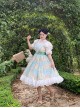 Sweet Lolita High Waist Detachable Satin Belt Small Fly Sleeves Double Layer Fungus Hem Polka Dot Short Sleeve Dress
