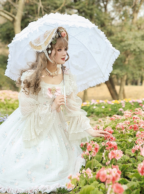 Delicate Pearl Lily Of The Valley Embroidered Detachable Bow Brooch Rose Flower Belt Sweet Lolita Sling Dress