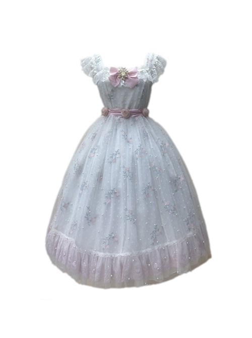 Delicate Pearl Lily Of The Valley Embroidered Detachable Bow Brooch Rose Flower Belt Sweet Lolita Sling Dress