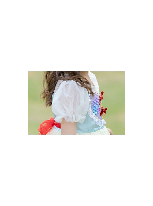 Disney Snow White On The Run Bow Sequin Mesh Kids Classic Lolita Gradient Bubble Short Sleeve Dress