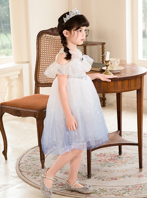 Frozen Elsa Birthday Party Kids Off Shoulder Classic Lolita Sequin Tank Top Dress