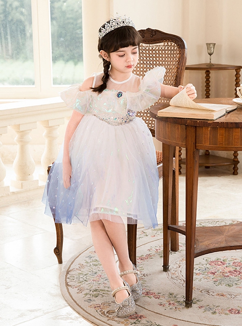 Frozen Elsa Birthday Party Kids Off Shoulder Classic Lolita Sequin Tank Top Dress