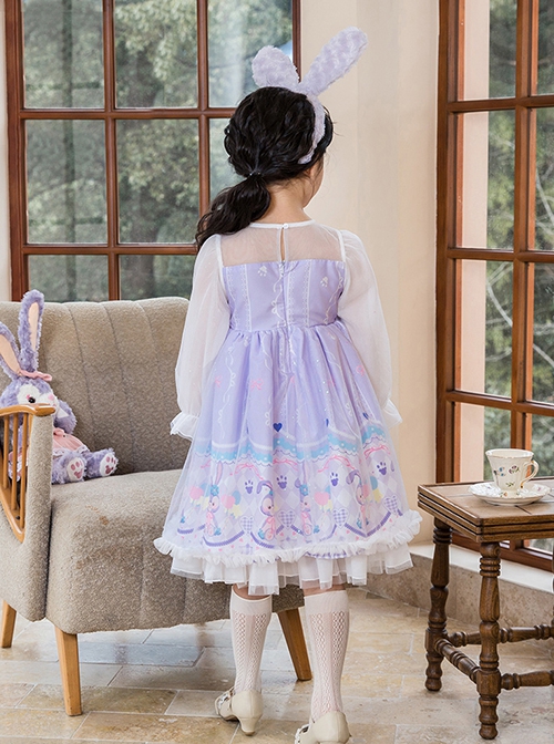 Cute Stardale Classic Lolita Ruffle Hem Princess Birthday Purple Bow Kids Long Sleeve Dress