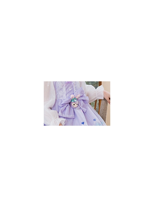 Cute Stardale Classic Lolita Ruffle Hem Princess Birthday Purple Bow Kids Long Sleeve Dress