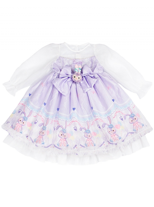 Cute Stardale Classic Lolita Ruffle Hem Princess Birthday Purple Bow Kids Long Sleeve Dress