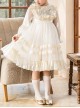 Fashion Ruffle Kids Classic Lolita Crew Neck Apricot Pearlescent Embroidered Bubble Flare Long Sleeve Dress