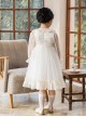 Fashion Ruffle Kids Classic Lolita Crew Neck Apricot Pearlescent Embroidered Bubble Flare Long Sleeve Dress