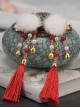 Antique Handmade Winter Cute White Fur Ball Tassel Golden Bell Kids Hairpins