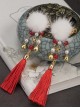 Antique Handmade Winter Cute White Fur Ball Tassel Golden Bell Kids Hairpins