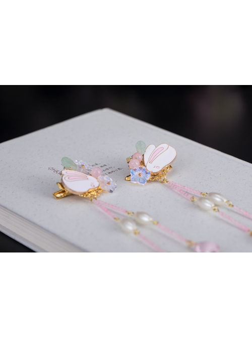 Mid-Autumn Rabbit Handmade Ancient Style Hanfu Fairy Purple Tassel Edge Clip Cute Kids Hairpins