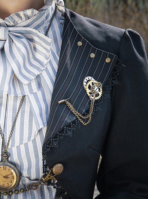 Couple Steampunk Industrial Wind Gear Turning Gold Chain Cool Gentleman Brooch