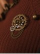 Retro Industrial Style Palace Steampunk Couple Bronze Gear Bud Badge Chain Brooch