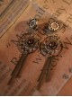 Chinese Retro Palace Flower Steampunk Old Metal Tassel Gear Handmade Ear Clips