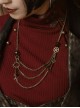 Bronze Jewelry Vintage Court Layered Cross Sweater Chain Gothic Geometric Gear Necklace