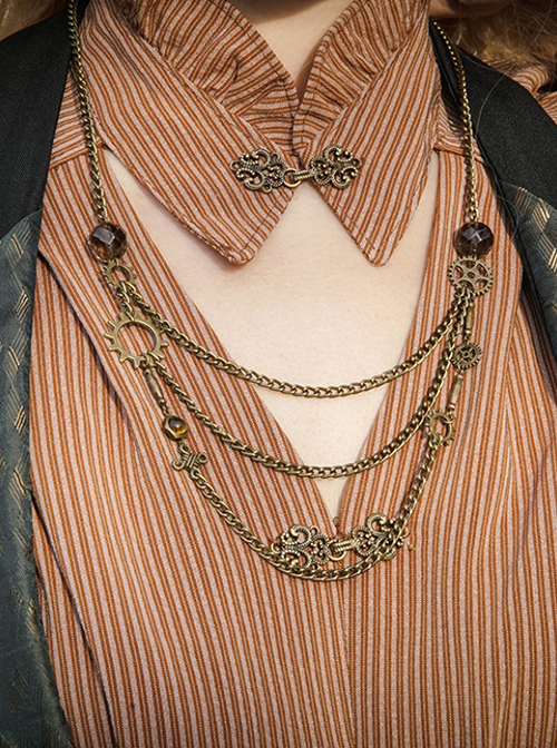 Bronze Jewelry Vintage Court Layered Cross Sweater Chain Gothic Geometric Gear Necklace