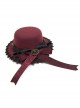 Burgundy Lady Mini Flat Top Ribbon Mystery Top Hat Halloween Party Gothic Chain Hairpin