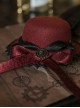 Burgundy Lady Mini Flat Top Ribbon Mystery Top Hat Halloween Party Gothic Chain Hairpin