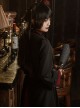 Black Lightweight Semi-Open Collar Punk Flare Long Sleeves Tie Waist Mysterious Gothic Slim Long Tuxedo Cardigan Coat