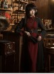 Black Lightweight Semi-Open Collar Punk Flare Long Sleeves Tie Waist Mysterious Gothic Slim Long Tuxedo Cardigan Coat