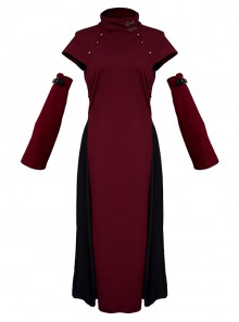 Retro Temperament Daily Burgundy High-Neck Trumpet Long-Sleeved Gothic Sexy Cheongsam Long Dress