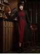 Retro Temperament Daily Burgundy High-Neck Trumpet Long-Sleeved Gothic Sexy Cheongsam Long Dress