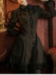 Classic Vintage Single Breasted Black Coffee Pinstripe Long Sleeve Ruffle A-Type Gothic Lolita Bow Polo Neck Shirt Dress