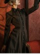Classic Vintage Single Breasted Black Coffee Pinstripe Long Sleeve Ruffle A-Type Gothic Lolita Bow Polo Neck Shirt Dress