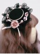 Sweet  Cool Black And Pink Lolita Handmade Small Flat Hat Cute Lace Flowers All-Match Hairpin